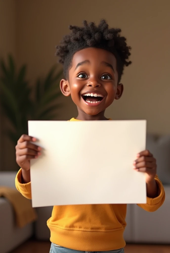 A black little child
and giving a white large paper for someone with joy on his face
I want the paper to shown clearly