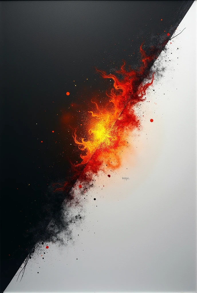 A background with black and white that is divided in an inclined way so that black flames come out in vibrant colors