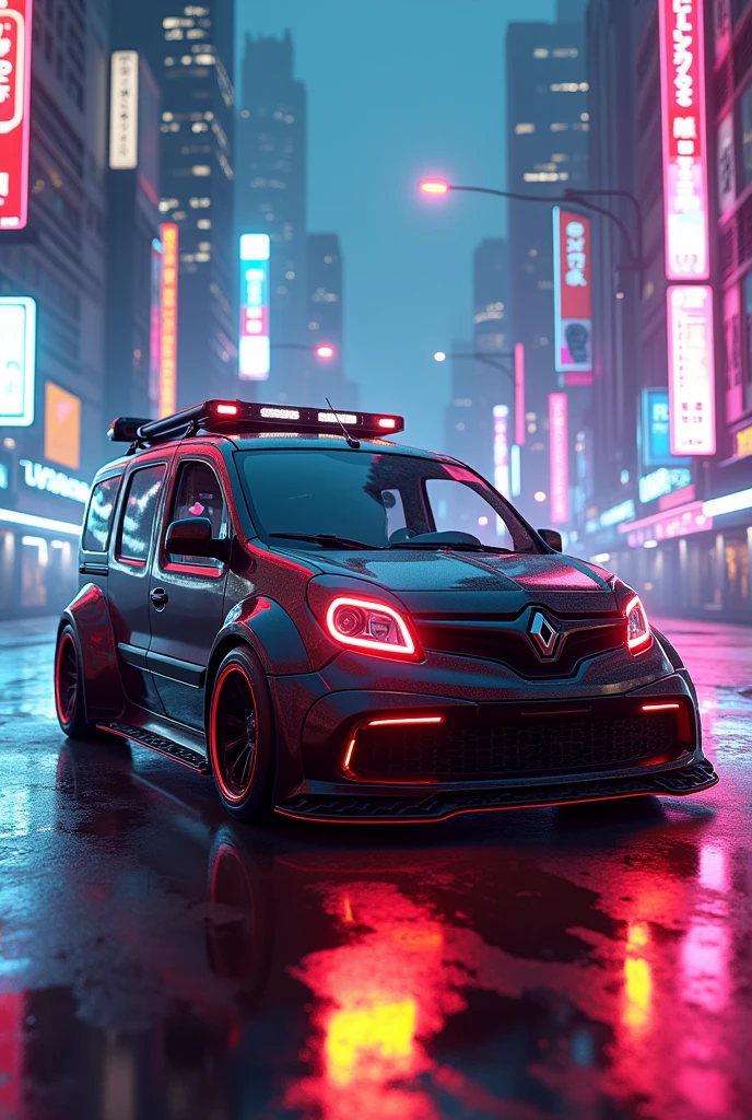 can u make a black renault kango with body kit ina neon city lights and cybercityies anf neon red and add u some shit idk