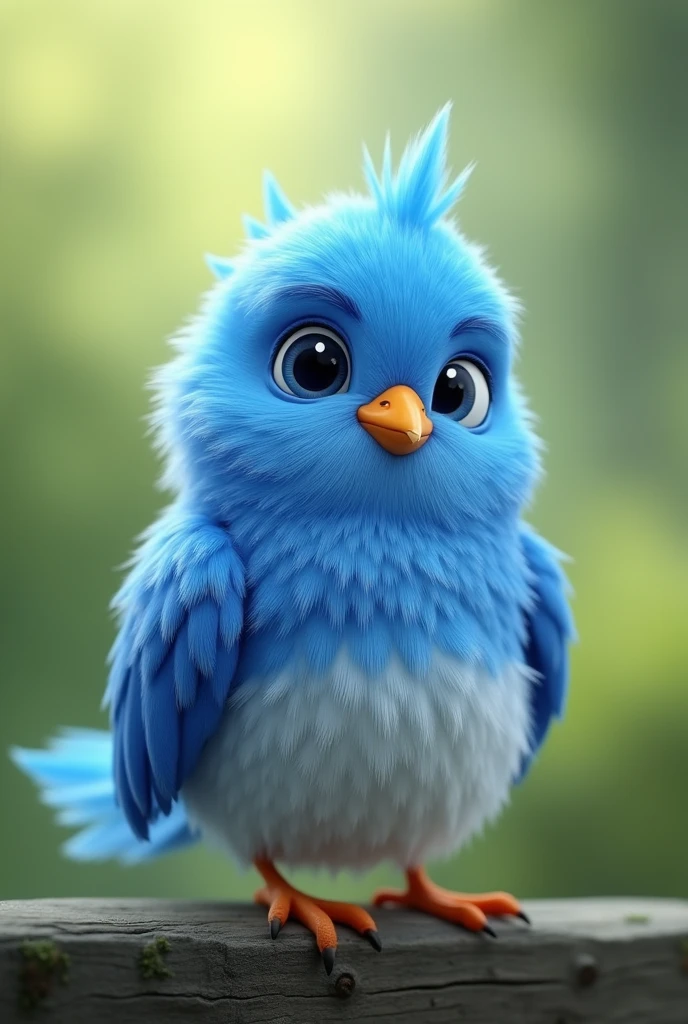 HD image, animation of a blue male bird, soft hair, cute face