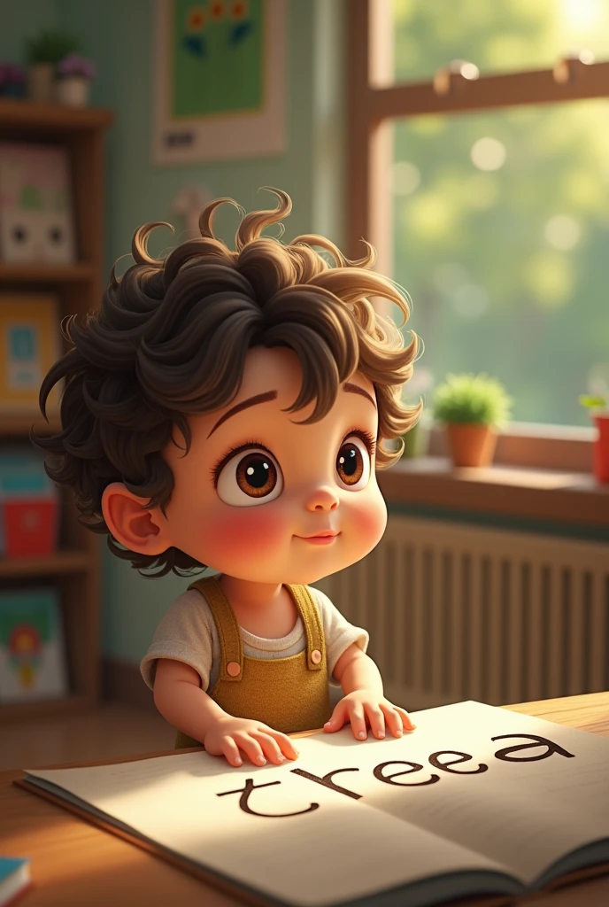 A child seeing the word tree written in Spanish and the child remembers what it is
