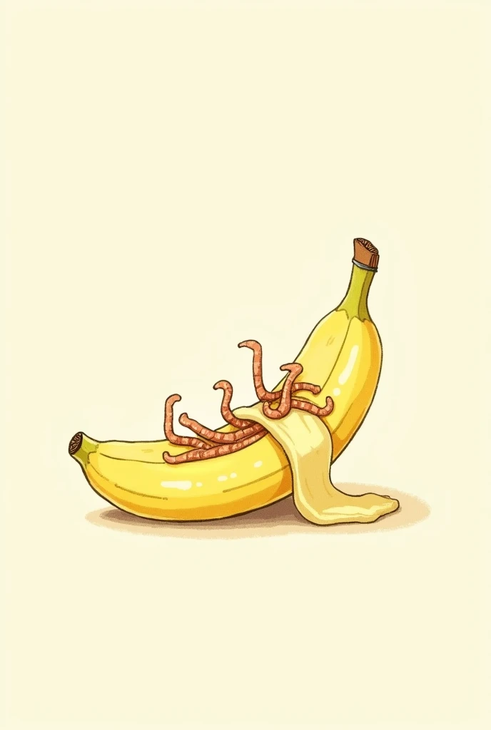  draw me a banana, that's easy to draw, with 5 worms inside of it, sketch and pencil 