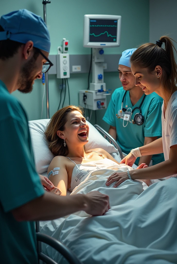 WOMAN GIVING BIRTH IN HOSPITAL WITH DOCTORS 