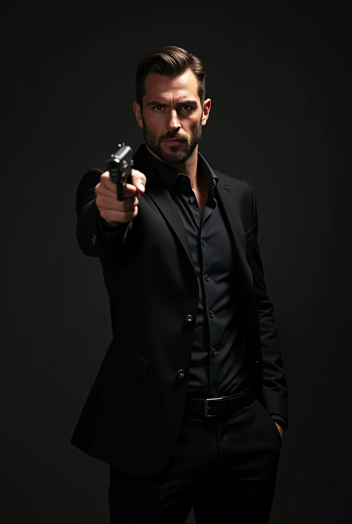 Ek 3 handsome man black dress mai hai hath Mai pistol hai fir kar rha hai