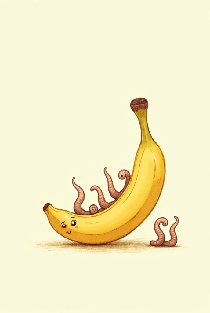 draw me a banana, that's easy to draw, with 5 worms inside of it, sketch and pencil