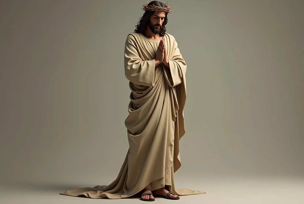 Facial Expression If possible, include an image of JESUS with a serenity or prayer expression. This creates an emotional connection with the viewer and can increase the click rate, I want full body image.
