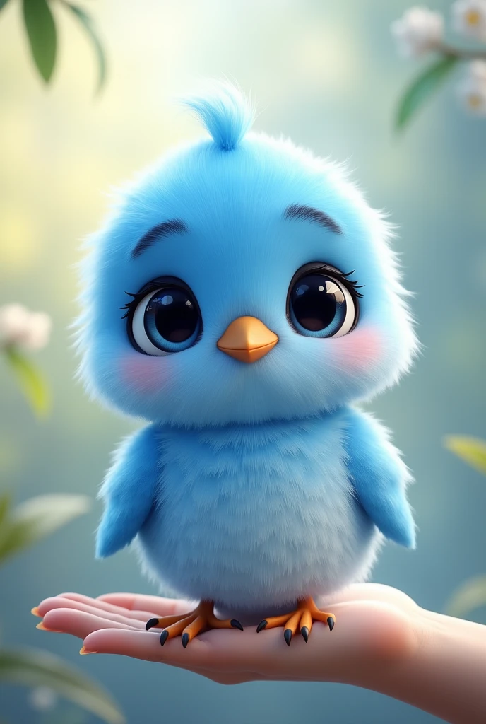 HD image, animation of a blue female bird, soft hair, cute face