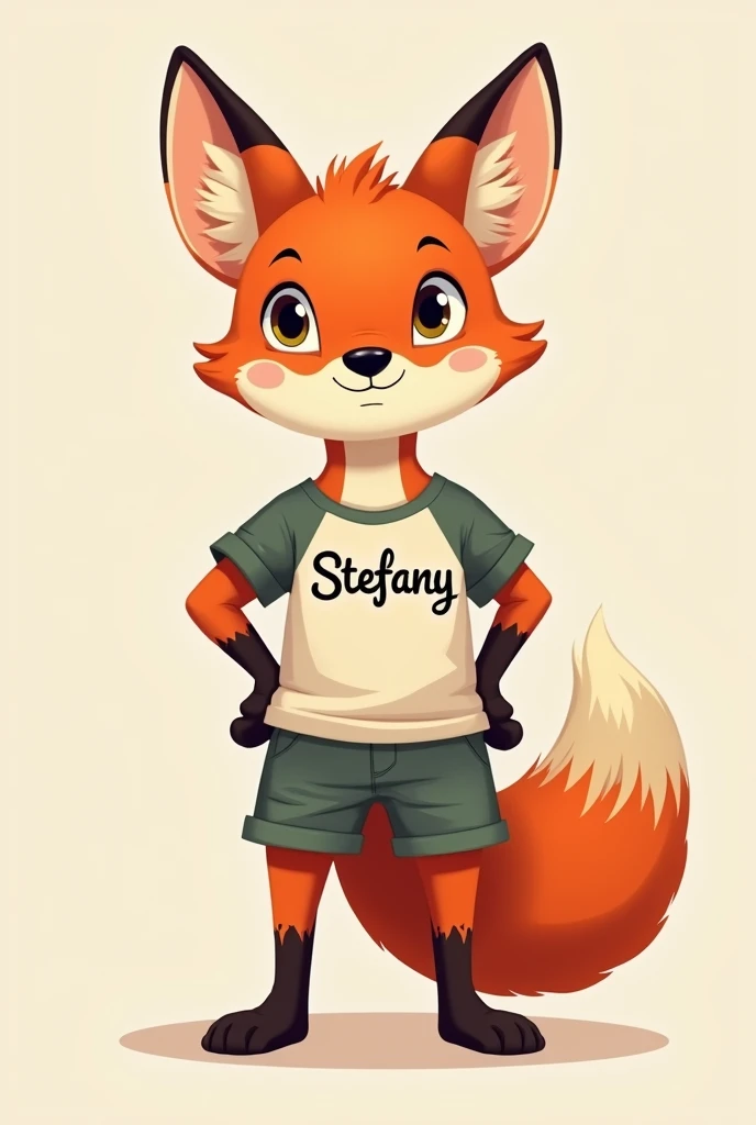 Fox wearing clothes with Stefany printed on them