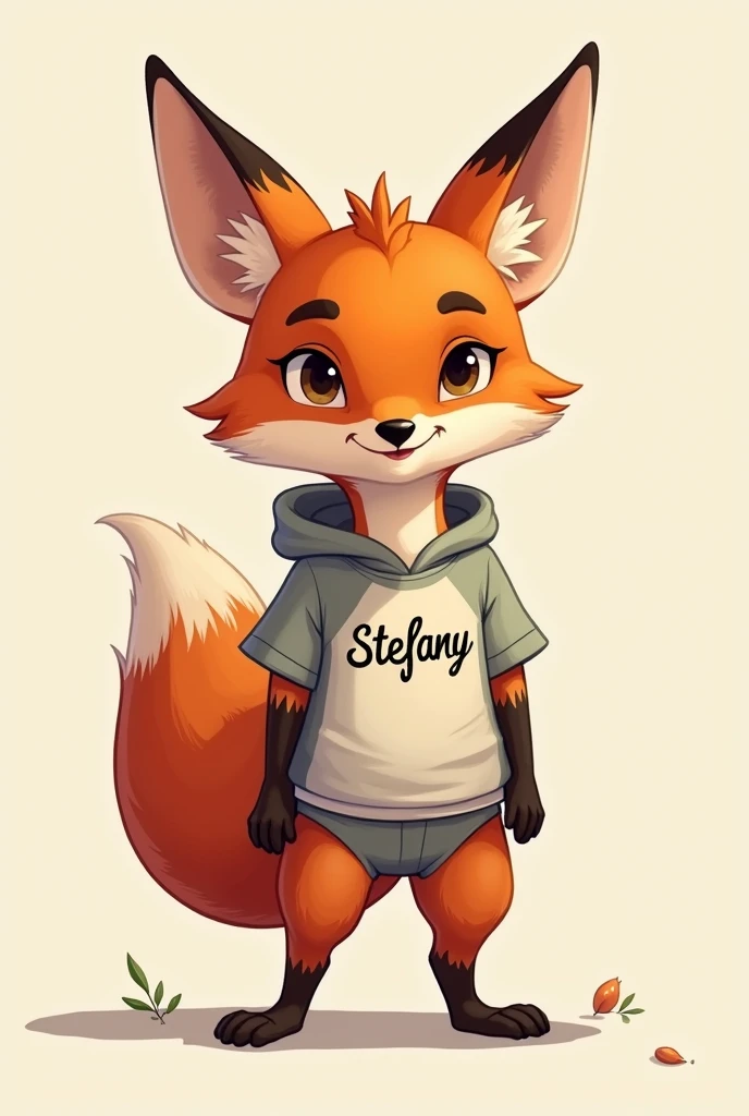 Fox wearing clothes with Stefany printed on them 