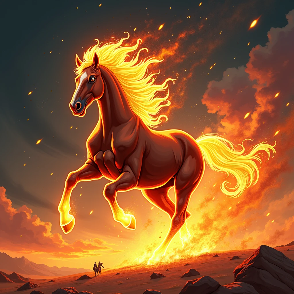horse, 火, Power, Elegance, Strength, Flames, Motion Lines, muito detalhado, Illustration,