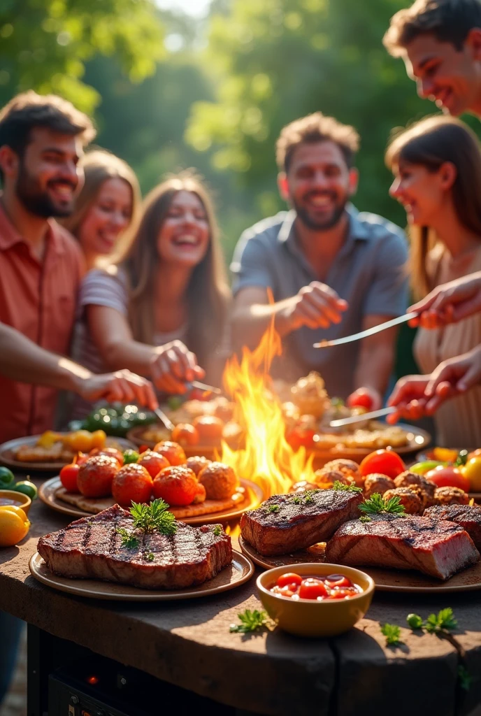 barbecue、meat、vegetables、fish