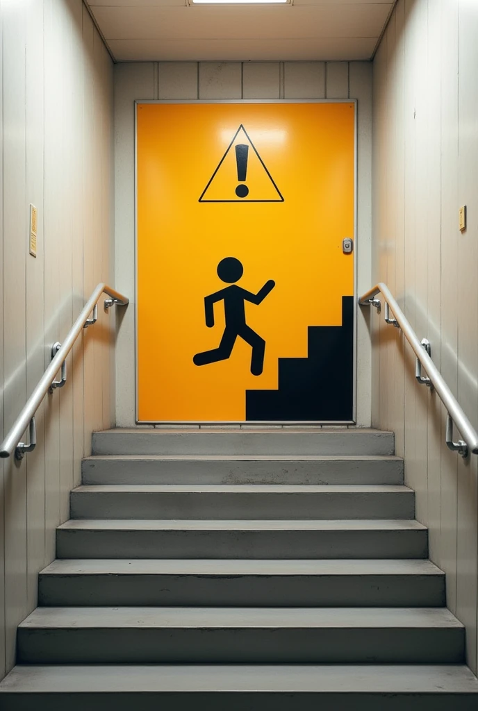 A sign warning of falling down stairs