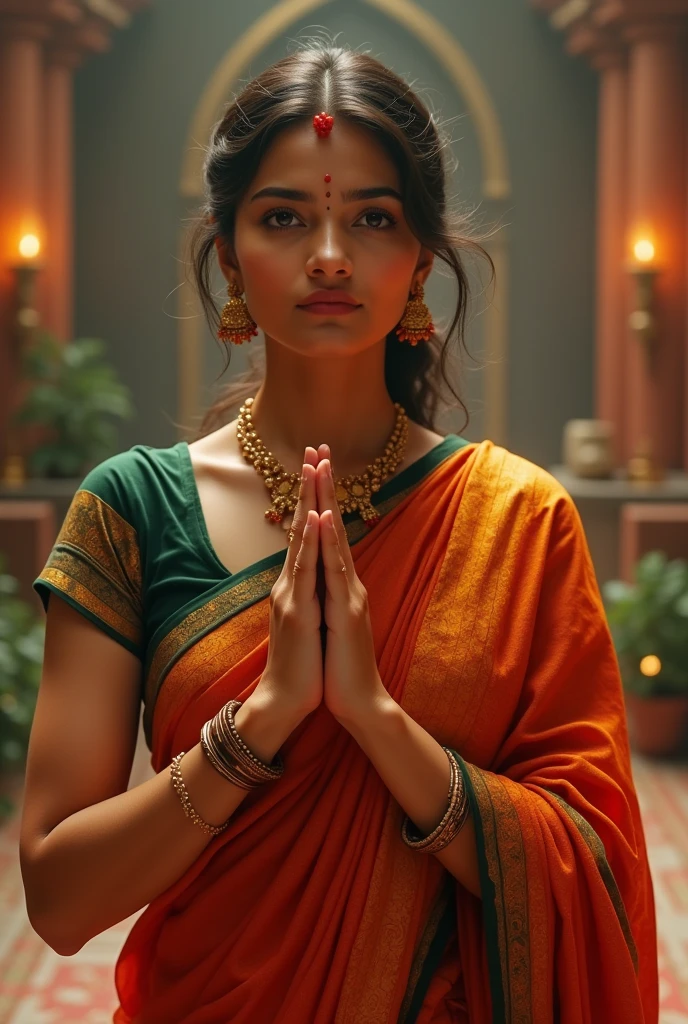 Ek beautiful indian ladki bhagwaan ki pooja kar rahi hai.. Aur usne sundar sa lahaga pahana hai.. Beautyful white face hona chahiye