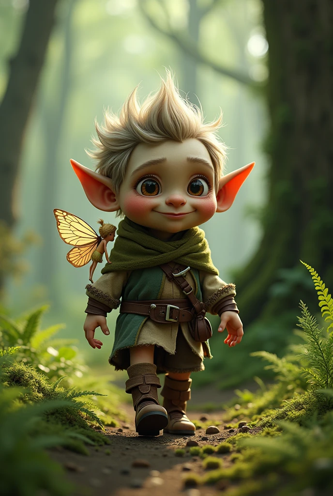   Realistic A  troll walks with a mini fairy on his shoulder 