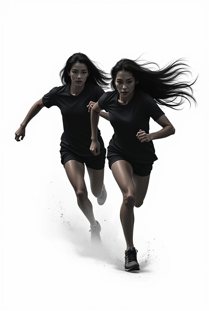 drawing with white background of two black haired women running