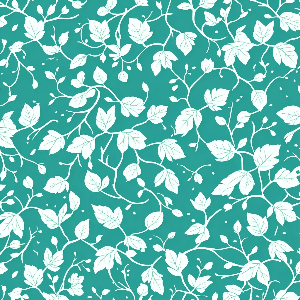 Green tree leaves. White background with sky blue spots, pattern, fabric