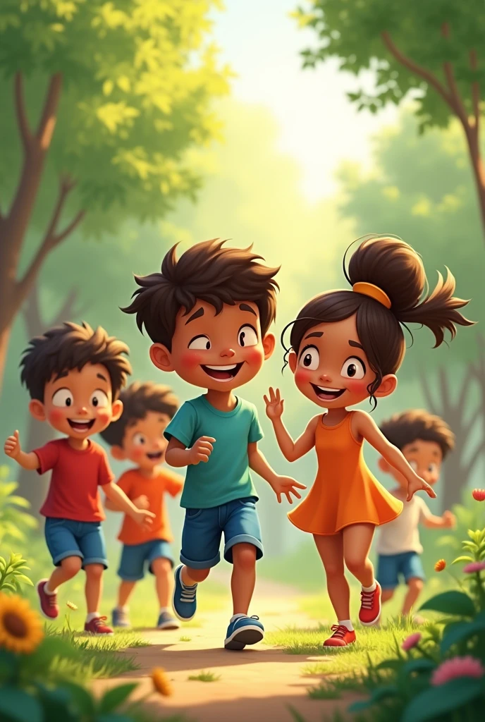 brown-skinned children playing happily