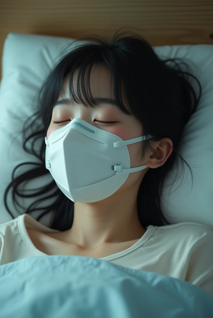(((((Girl with a vibrator、)))))((((((Place it on your chest or groin)))))、, junior high school student with too big, 15 years old,Slim Japanese Gravure Idol、 sleeping on bed, plump, closing eyes, falling down, yawning, excitement, mask,