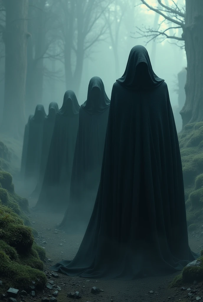 (The ghost in the black hood:1.5), (Extremely detailed CG Unity 16k wallpaper:1.1), (Noise removal force: 1.45), (masterpiece:1.37), Specters of the shadows. - The “Nazgûl”, also known as “Black Riders” or “The Nine”SPECTRES OF THE ((Lord of the Rings )) hyperrealistic 8k