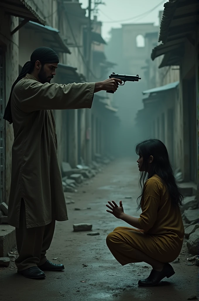 A Pakistani man walking on road shooting a girl in corner