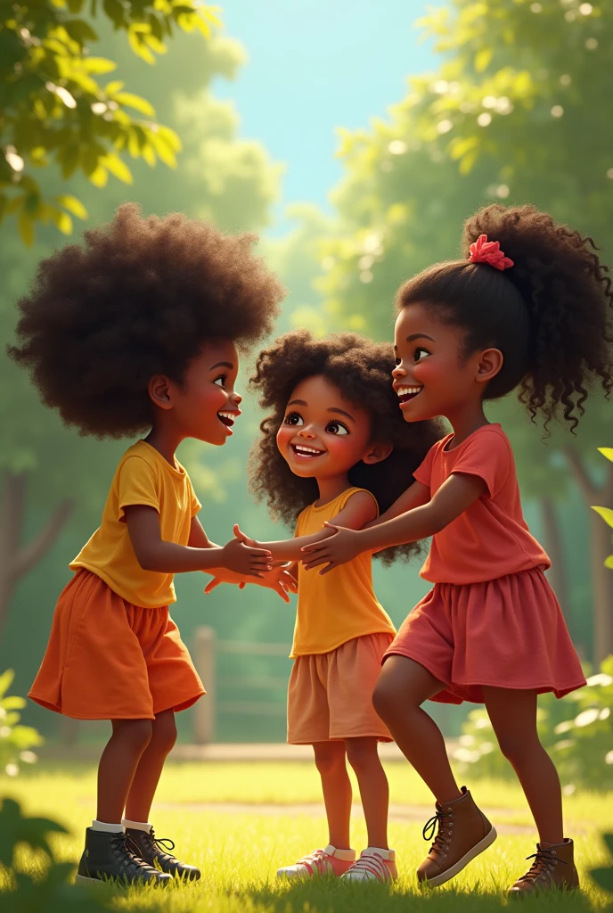 Dark-skinned girls playing happily