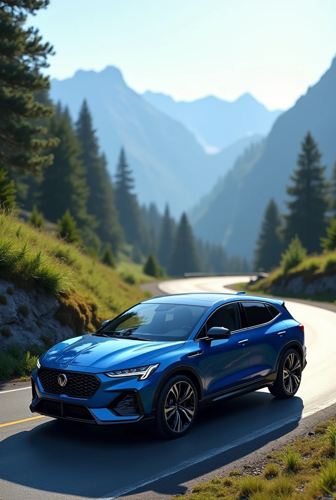A blue car