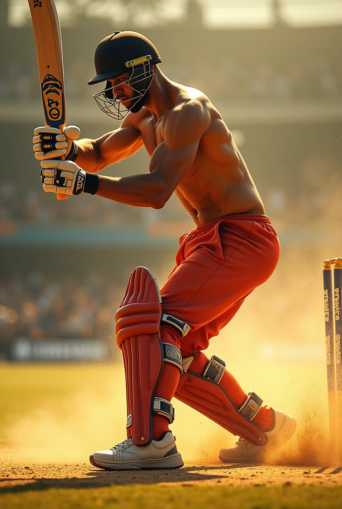 toned cricket batsmen with golden skin