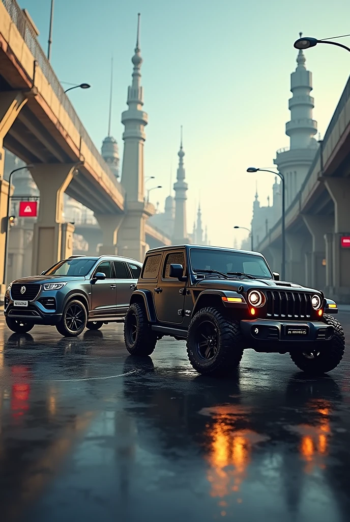There should be a Thar car and a motor bike set and a nice SUV.