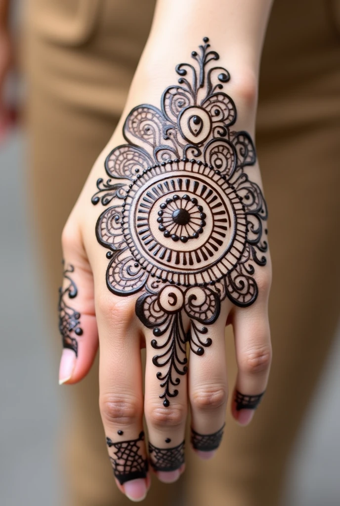 generate more unique Gol Tikki mehndi design on hand