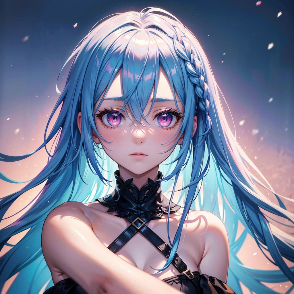 (Tying her sky blue hair into a single braid),(Pink Eyes),Fair skin,whole body,alone,Lonely face,Snowy Night,A lonely girl who got dumped just before Christmas,(masterpiece, Highest quality, Very detailed), Best Shadow,Detailed Background,Beautifully detailed face,High Contrast,Best lighting, Very delicate and beautiful,Cinematic Light,Hyper Detail,8k,Dramatic Light,Exquisite detail,