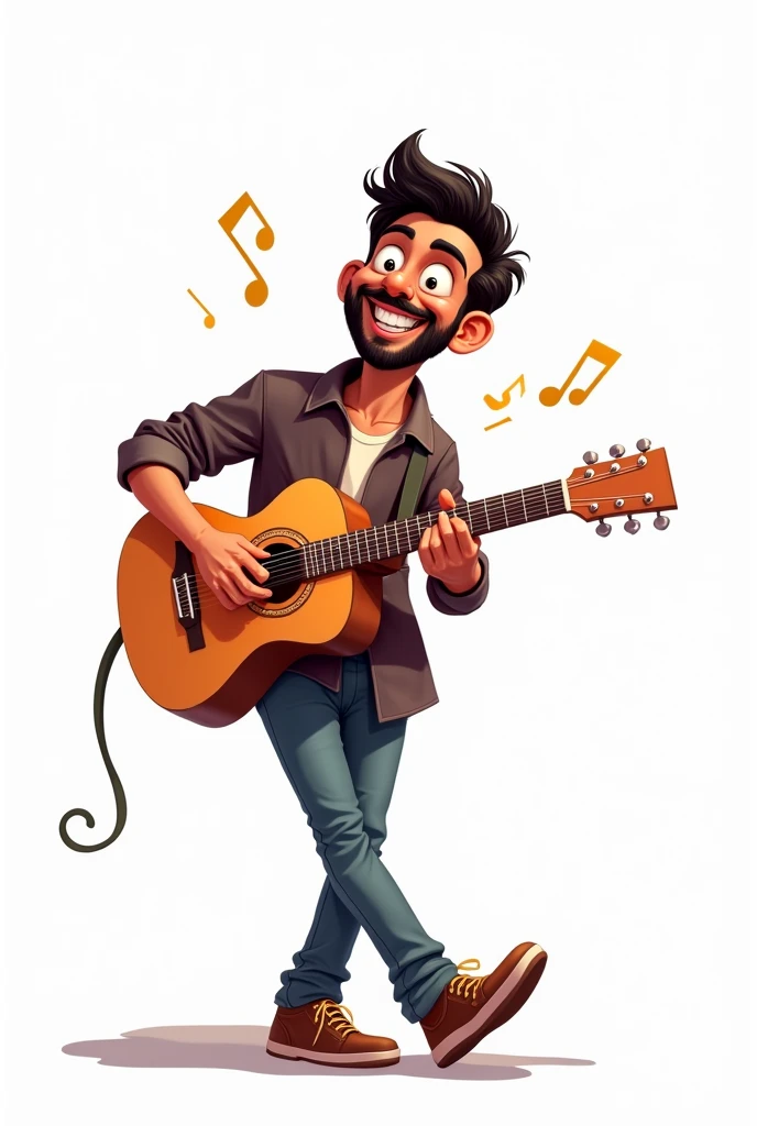 comedy cartoon image  actor Jagadish in the movie Hitler in white background by playing guitar with happy face

