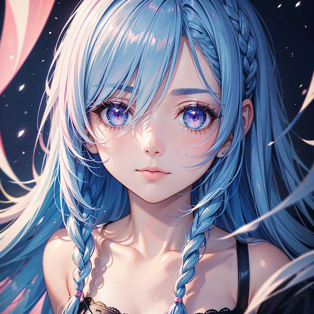 (Tying her sky blue hair into a single braid),(Pink Eyes),Fair skin,whole body,alone,Lonely face,Snowy Night,A lonely girl who got dumped just before Christmas,(masterpiece, Highest quality, Very detailed), Best Shadow,Detailed Background,Beautifully detailed face,High Contrast,Best lighting, Very delicate and beautiful,Cinematic Light,Hyper Detail,8k,Dramatic Light,Exquisite detail,