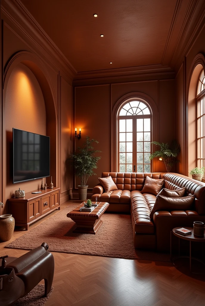 ((masterpiece, 8k, best quality, 8k, super realistic, high resolution:1.3)), living room made of chocolate, chocolate world, chocolate lighting, sofa de chocolate, sofa made of chocolate bar, tv de chocolate, chocolate bar mat, yellow lighting