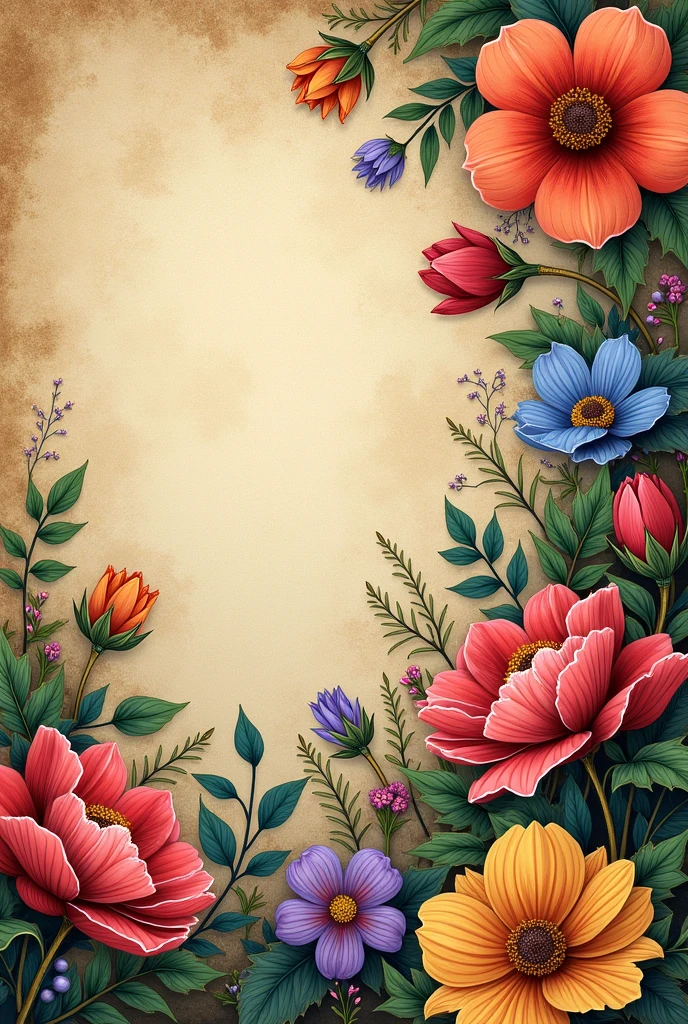 Cover for a book inspired by medieval apothecaries with flowers half painted in lineart and the rest in full color