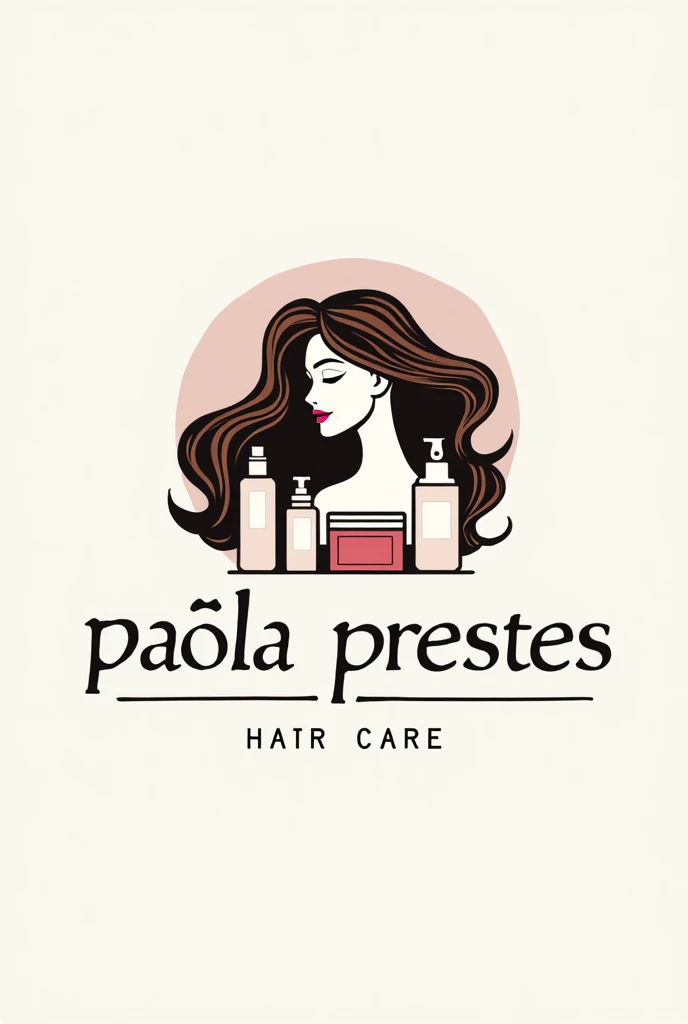 Logo with hair products and that says "Paola Prestes"