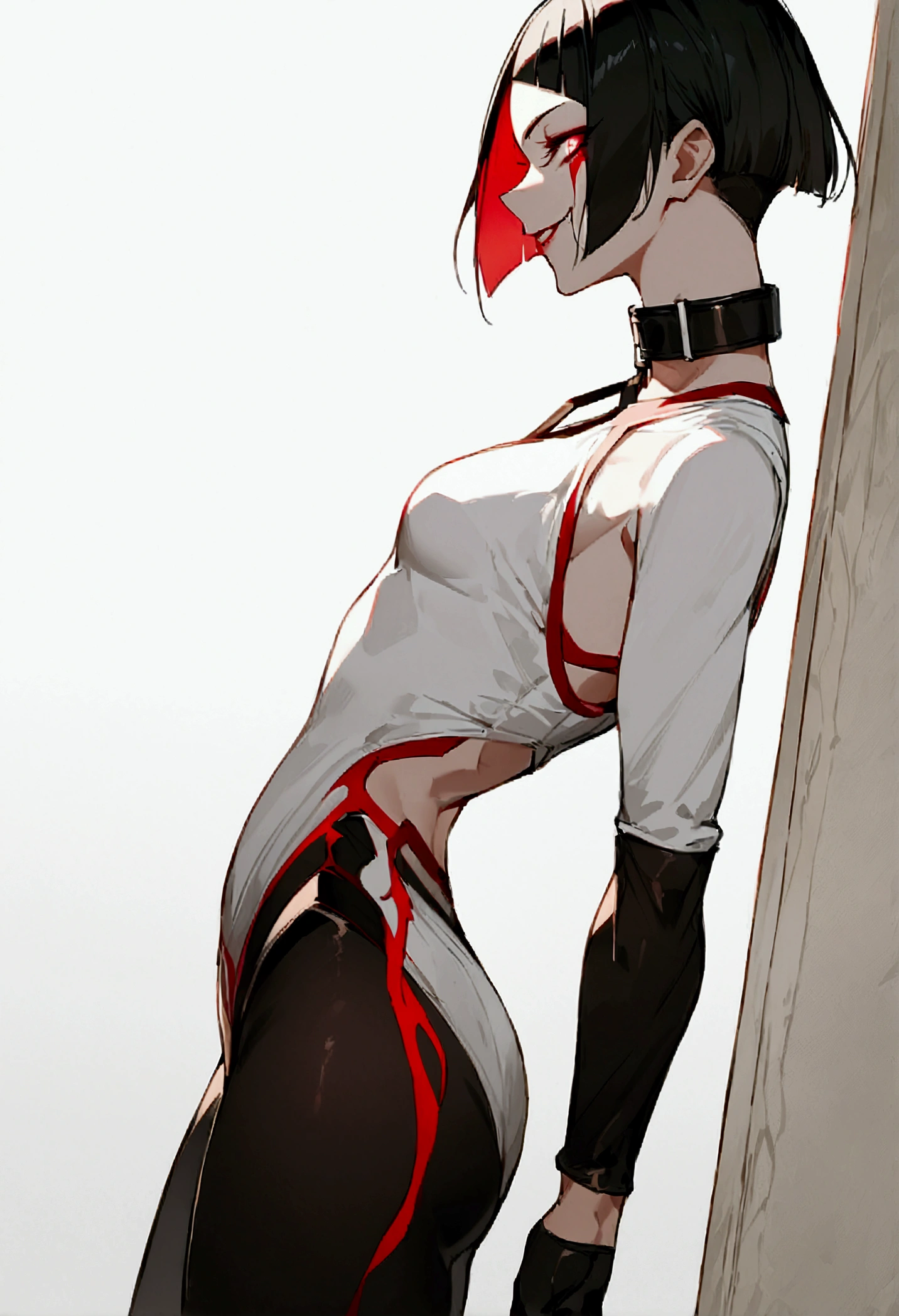 (masterpiece, best quality, high resolution), (illustration:1.0), perfect lighting, 1girl, solo, cowboy shot,  1girl, abams, object through head, bandages, blood,key, hair over one eye, chain, pale skin,  (nsfw, hentai), <lora:AbaMS:1>