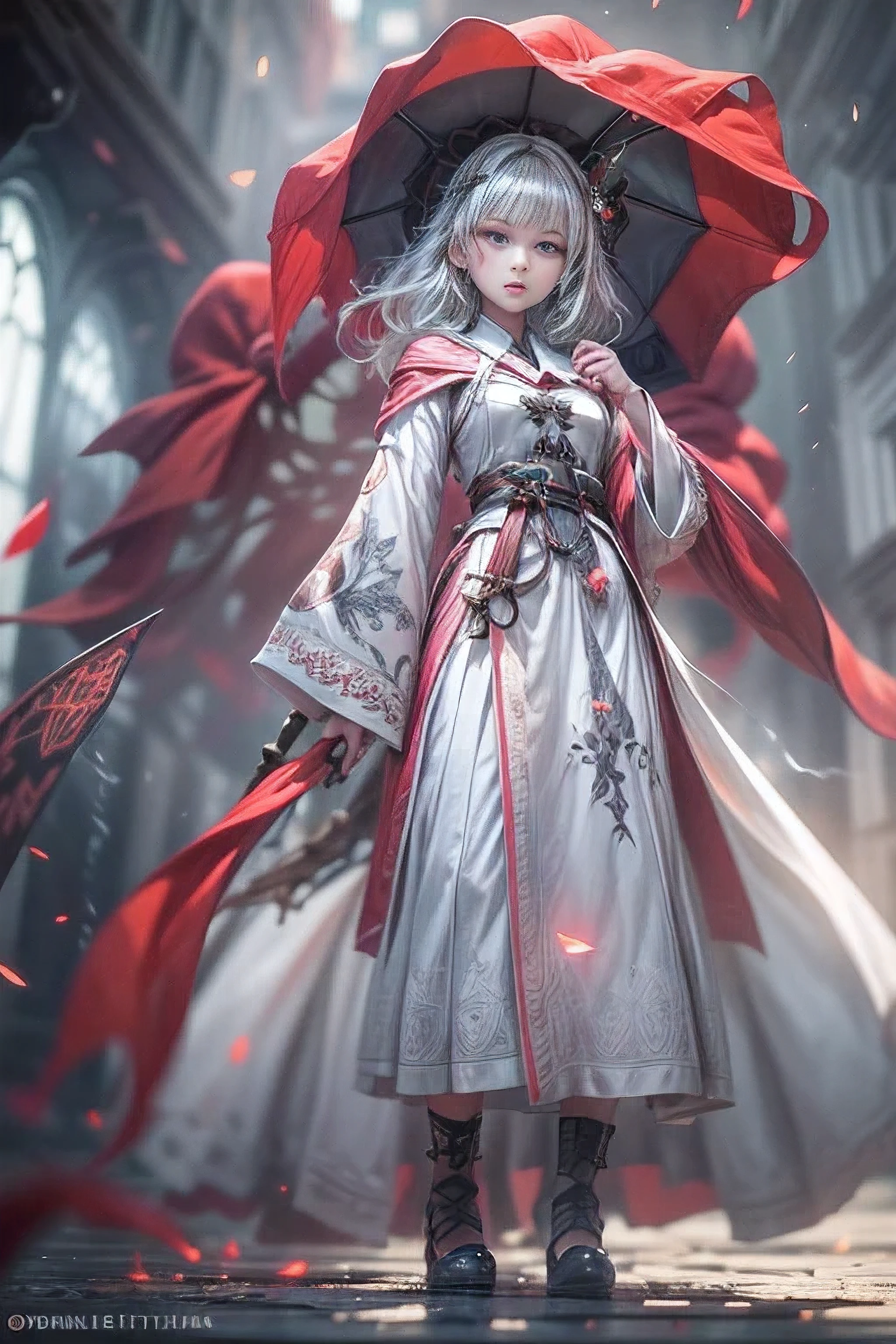 8k.Half Russian and half Japanese、Russian face、beautiful girl、PRİNCESS、、Small face、Young face、Big eyes、Skinny、Small breasts、(((Silver Hair、Silver Hair)))、With bangs、(((High resolutionの大きな美しいライトブルーの目, )))、Shortcuts、Bobcut SVSHA-024(Skin Dentition:1.5), Realistic, Realistic, (masterpiece:1.5), Concept Art, Intricate details, Very detailed, Realistic, Octane Rendering, 8k, Unreal Engine, Dynamic pose, Highest quality, High resolution, (Realistic Face:1.1), (Super realistic:1.1), ((full_body)), Perfect Eyes,(Glowing Skin:1.2), (((Hairstyle))), (((Perfect hands))), (Very detailed background), ((Dynamic Background)), ((lightning)), (light), ((One girl)), Wearing a cape, (((Flowing Cape))), ((Detailed eyes, High quality eyes, High quality face)), (Very complicated robe, magical robes), casting lightning, electricity, Swirling Fire, Radiation Force, spark, cigarette, magic, ((dramatic)), amazing, battlefield, Depth of written boundary, bokeh, 4K, Gothic, human, particle, black and red long skirt, Running Action
