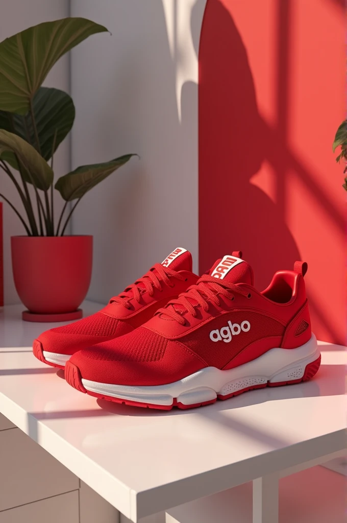 Red colour sporty shoes on the desk.brand name agbo