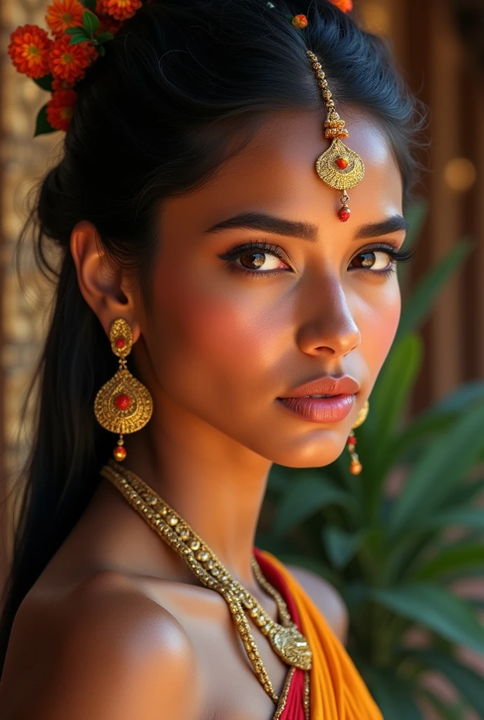 Toned cute face Sri lankan traditional kandyan dancer