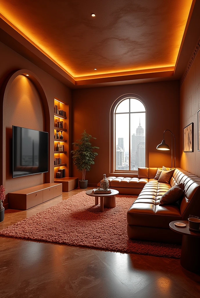 ((masterpiece, 8k, best quality, 8k, super realistic, high resolution:1.3)), living room made of chocolate, chocolate world, chocolate lighting, sofa de chocolate, sofa made of chocolate bar, tv is chocolate, carpet is candy, yellow lighting