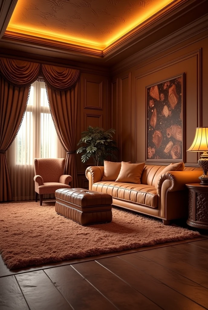 ((masterpiece, 8k, best quality, 8k, super realistic, high resolution:1.3)), living room made of chocolate, chocolate world, chocolate lighting, sofa de chocolate, sofa made of chocolate bar, tv is chocolate, carpet is candy, yellow lighting