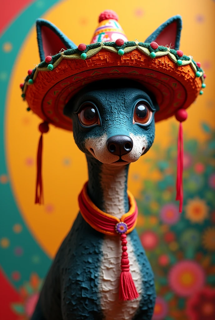 Piñata of a xoloizcuintle with a Mexican hat