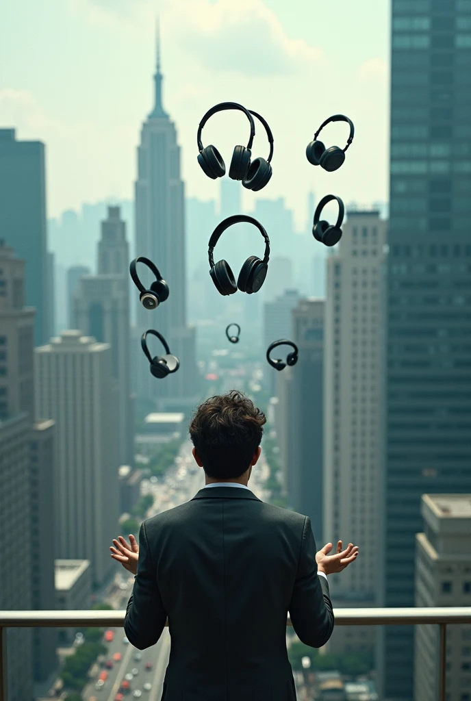 Throwing away down 5 headphones from a building terrace 