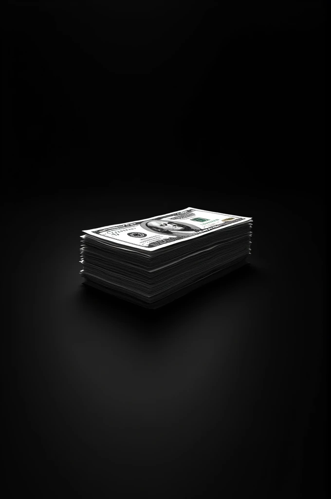 a stack of dollars in black and white on a black screen