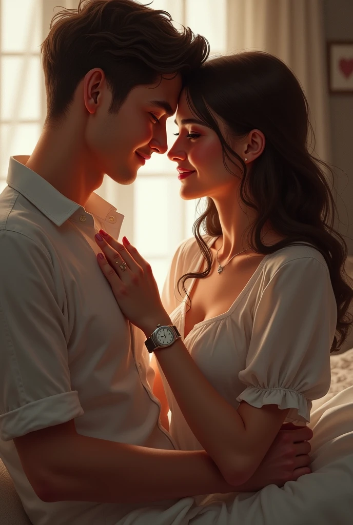 I put a watch on my wrist with my girlfriend.