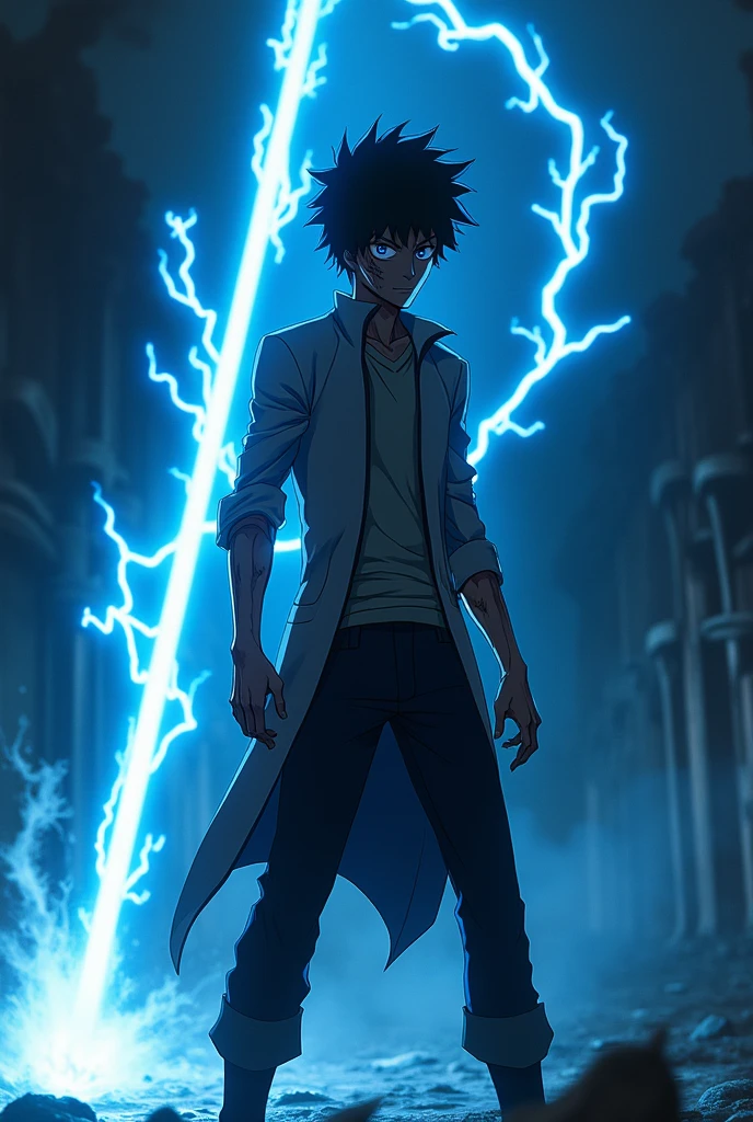 Dabi mha qui arrêt une lance bleue