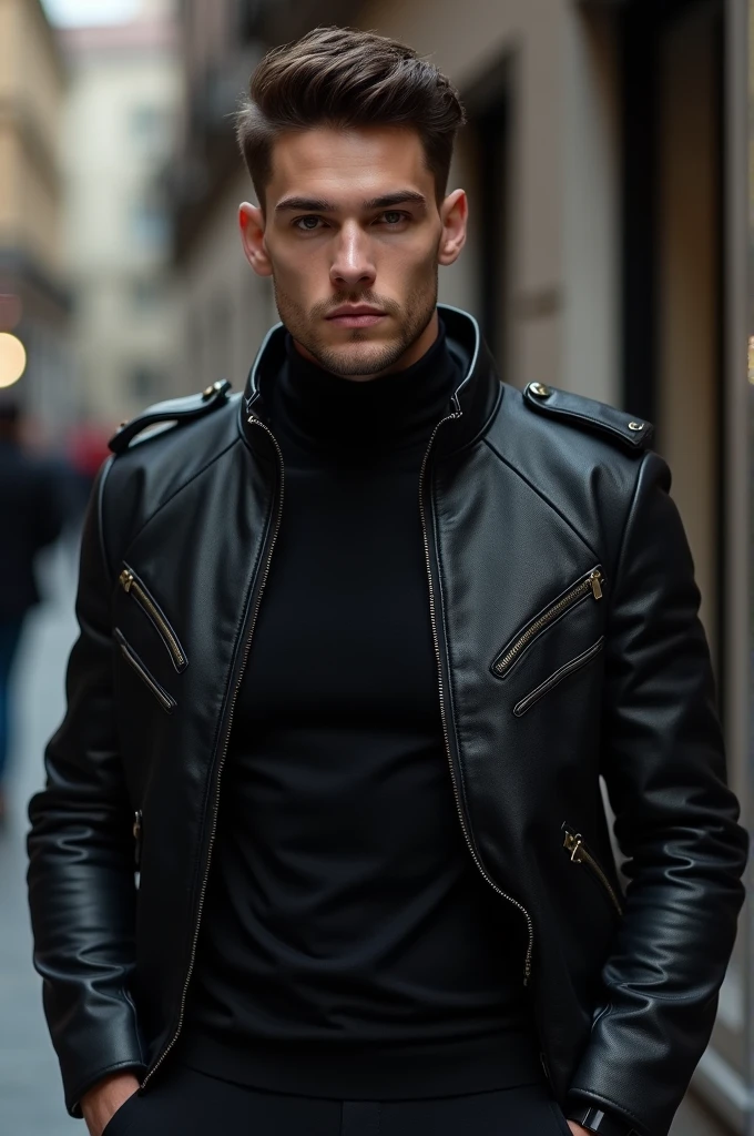 Guy with cool black jacket realistic