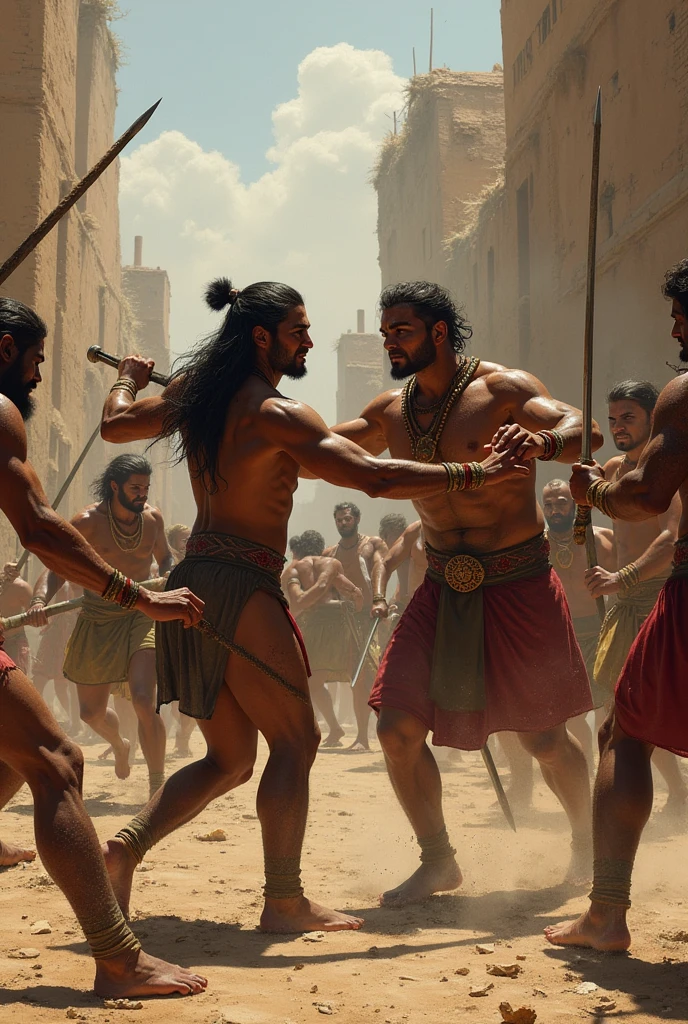Ancient indus valley civilization people fighting with one another