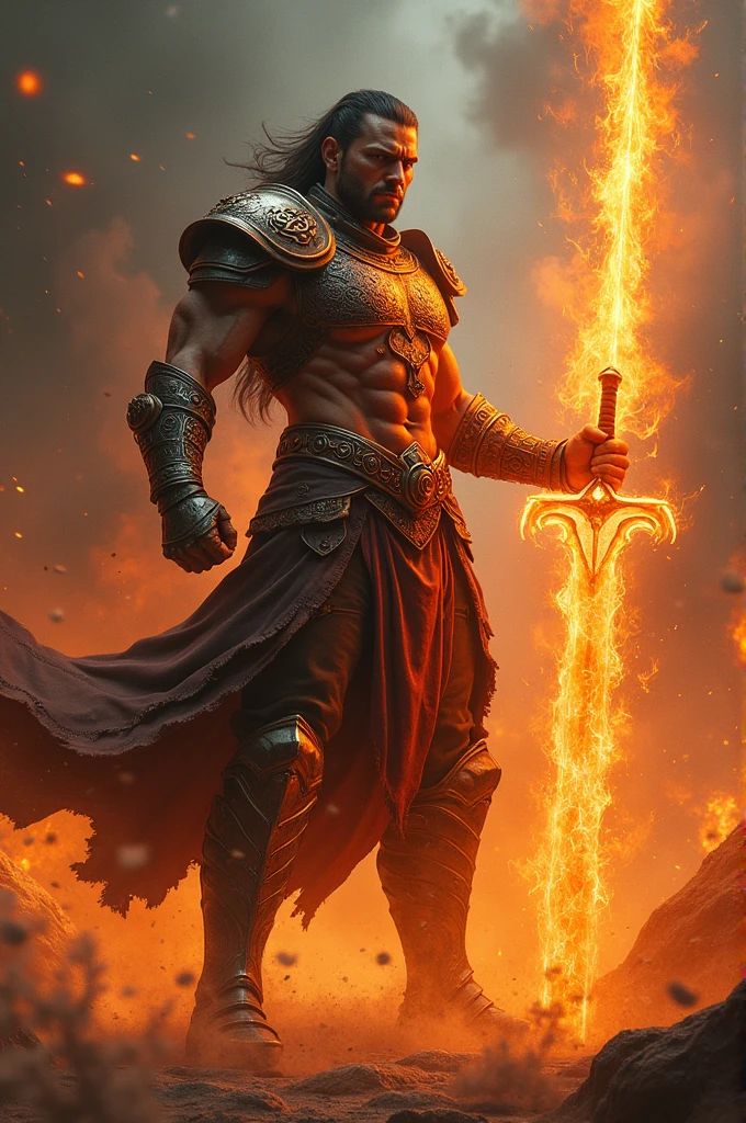 A person with flaming sword