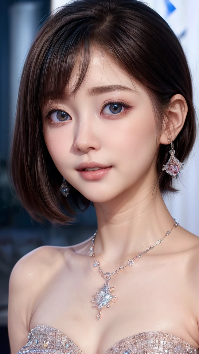 (4k quality:1.3),(Highest quality:1.3),(Whitening:1.4),(,Girl:1.3),(The best beauty:1.5),rich,Upper Body,smile,(Strapless bejeweled dress:1.3),(Different dimension:1.6),Overflowing breasts,(jewelry),Captivate a man,Cleavage,(Super Celebrities:1.5),(Supermodel:1.4),(Whitening:1.2),(Tight waist:1.4),(Night viewの良いホテル:1.1),(luxury:1.2),(Arisa Hanyu:1.5),(anorexia:1.4),(Night view:1.3),(Face close-up),Catchlight,(Child&#39;s face:1.6),(smile:1.1),(Light blue hair:1.3),(Half Up Hair:1.3),(Light blue eyes:1.4),(2D cuteness:1.5),(Cute Makeup),Beautiful fingertips,(Sexy and cute:1.6),(Luxury hotel:1.6),(White Gal:1.6),(Transparent white skin:1.4),(albino:1.5),(Lighting hits the subject:1.3)